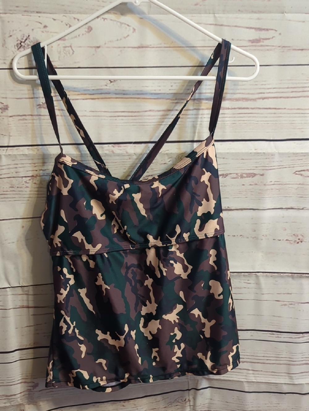 Camouflage Print Spaghetti Strap Tank Top - Green Brown Tan